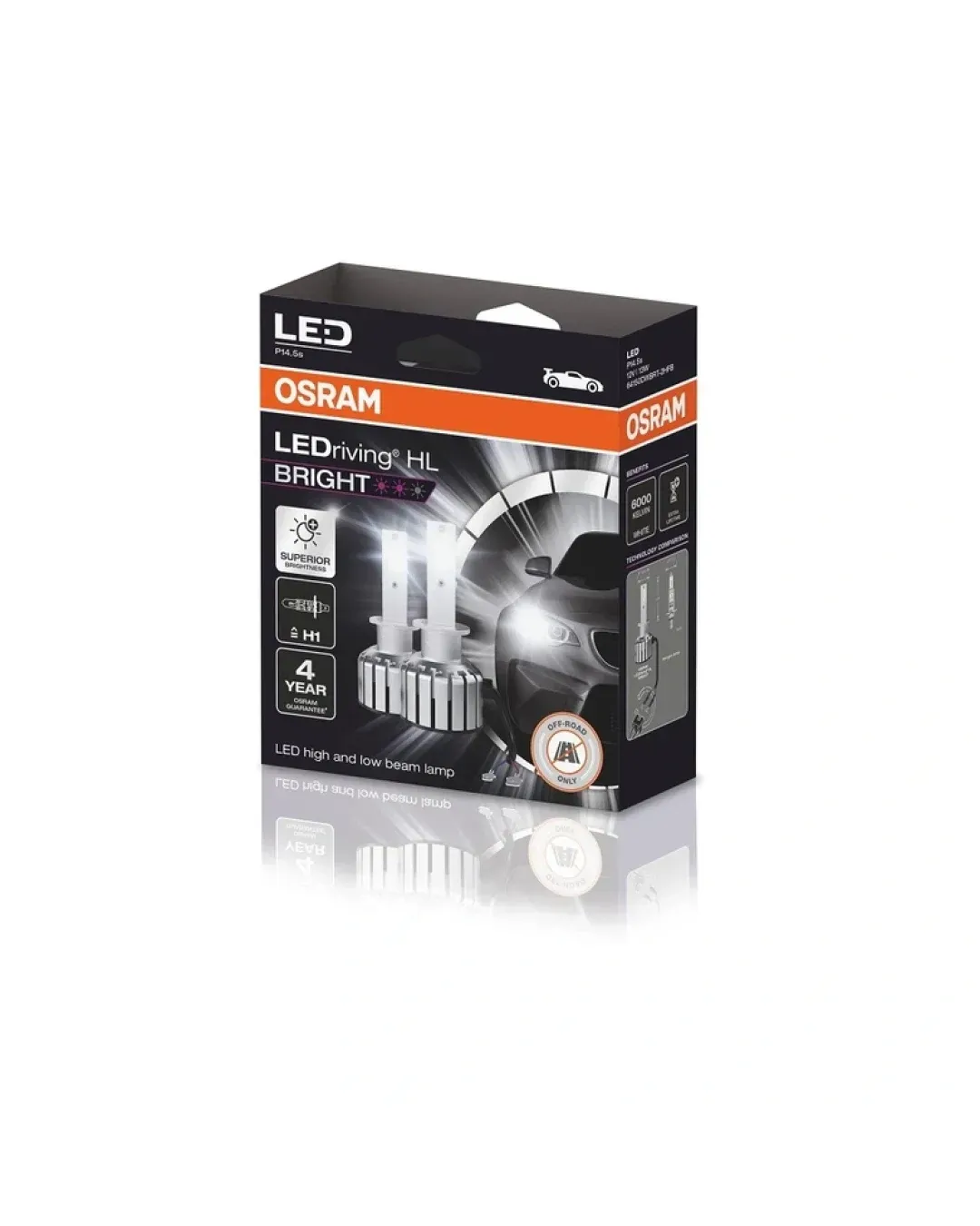Комплект от 2бр Лед Led Диодни Крушки Osram H1 LEDriving HL BRIGHT +300% за фарове 12V