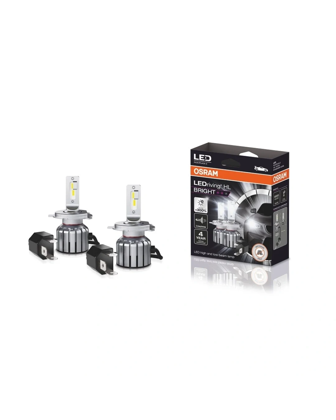 Комплект от 2бр Лед Led Диодни Крушки Osram H4 / H19 LEDriving HL BRIGHT +300% за фарове 12V