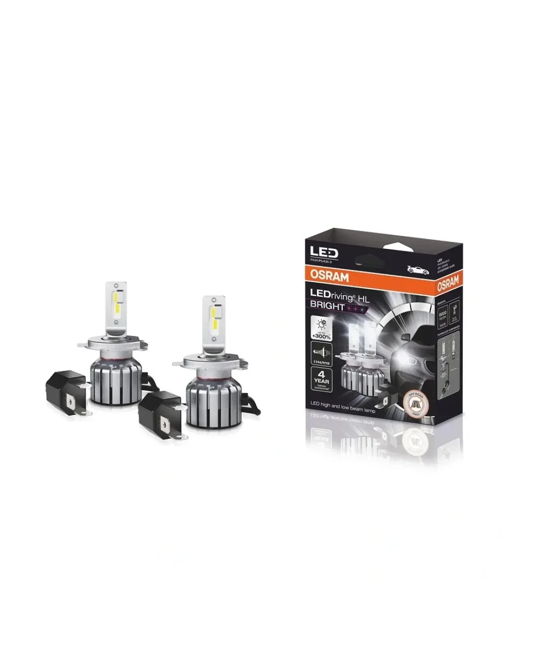 Комплект от 2бр Лед Led Диодни Крушки Osram H4 / H19 LEDriving HL BRIGHT +300% за фарове 12V