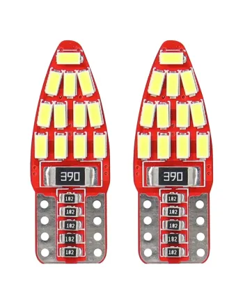 Комплект от 2бр. LED Лед Диодни Крушки За Габарит Т10 W5W Canbus 3014 24SMD 12V Бяла Светлина