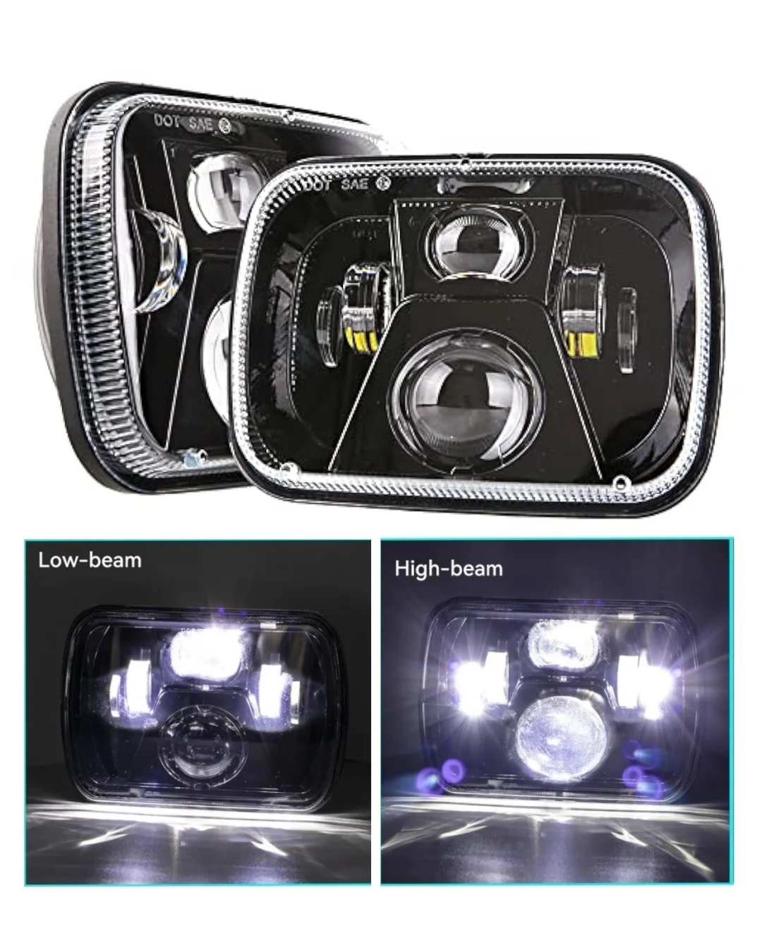 Комплект от 2бр. универсален 45W ЛЕД LED фар лампа халоген 12V-24V къси/дълги 20 x 14cm за АТВ джип мотоциклет камион трактор и др.