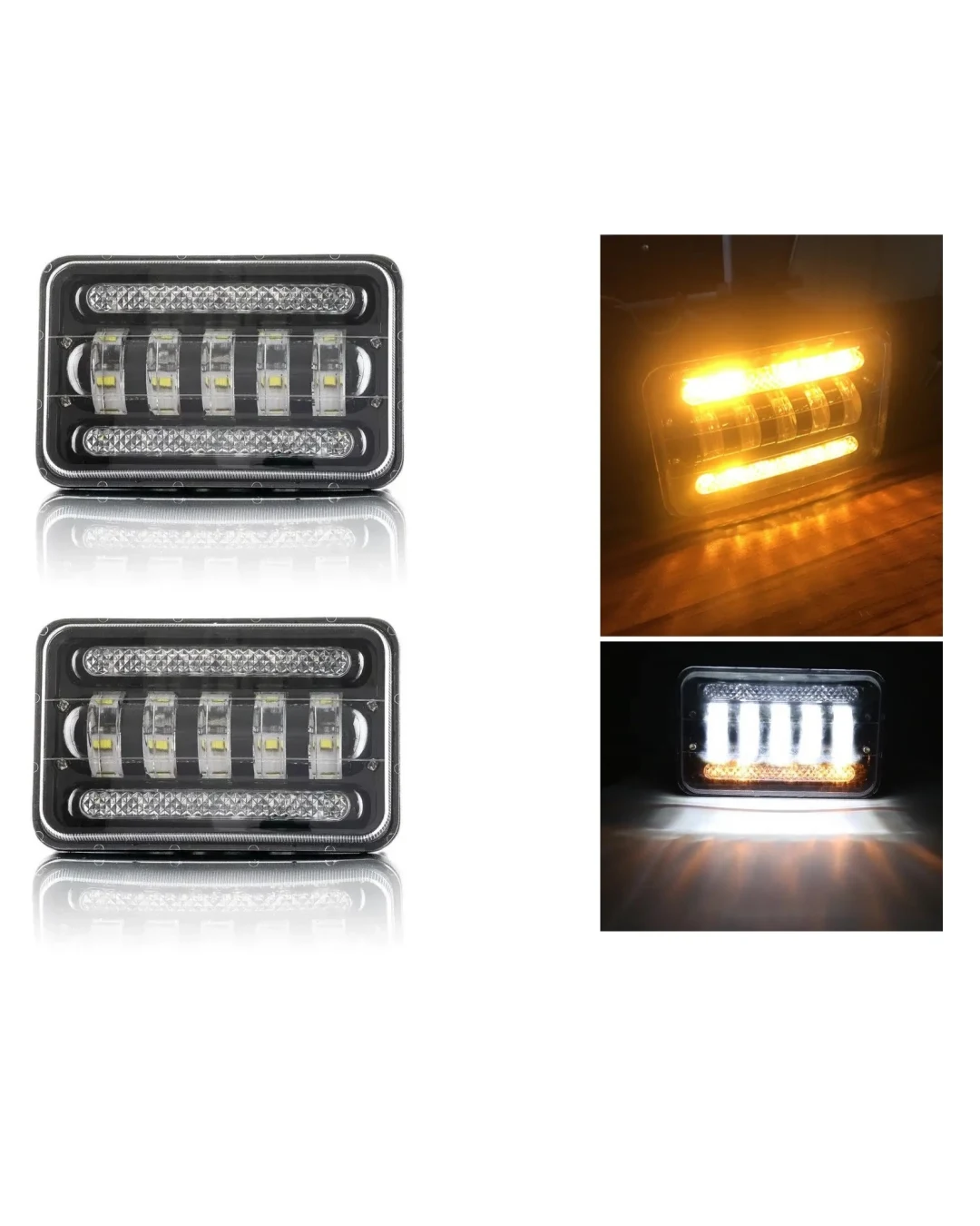 Комплект от 2бр. универсалeн 5 инча ЛЕД LED фар лампа халоген 12V-24V къси/дълги с DRL дневни светлини мигач бяло-жълто 8000lm за АТВ джип камион трактор и др.