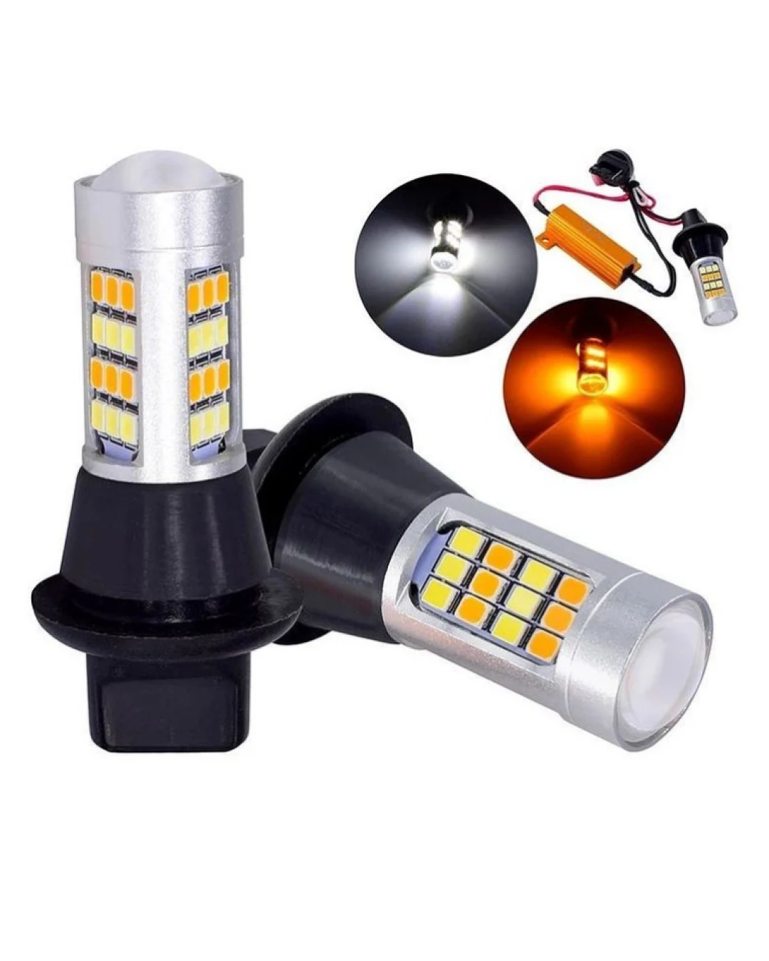 Комплект от 2броя LED диодни DRL дневни светлини с вграден мигач 12V 8W S25/1156/BA15S/P21W Can Bus без Грешки