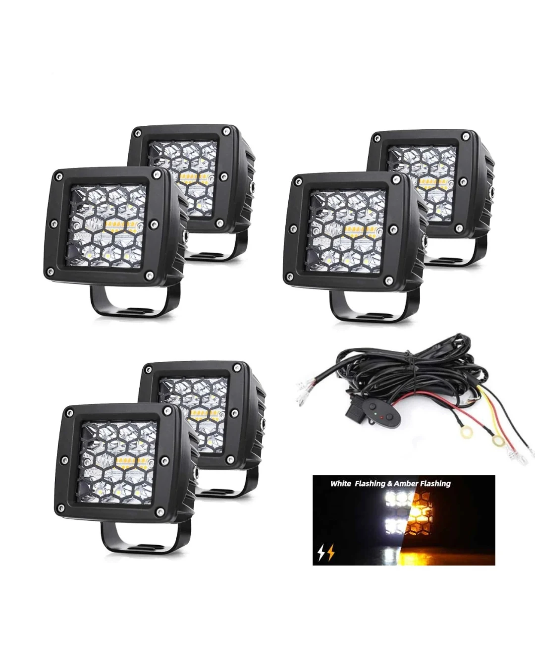 Комплект от 6 броя Лед LED Халогени Аварийни Лампи Бяла + Оранжева Светлина 12V - 24V Dual Combo Light Двойна Светлина Flash Блиц Мигащи 6 режима