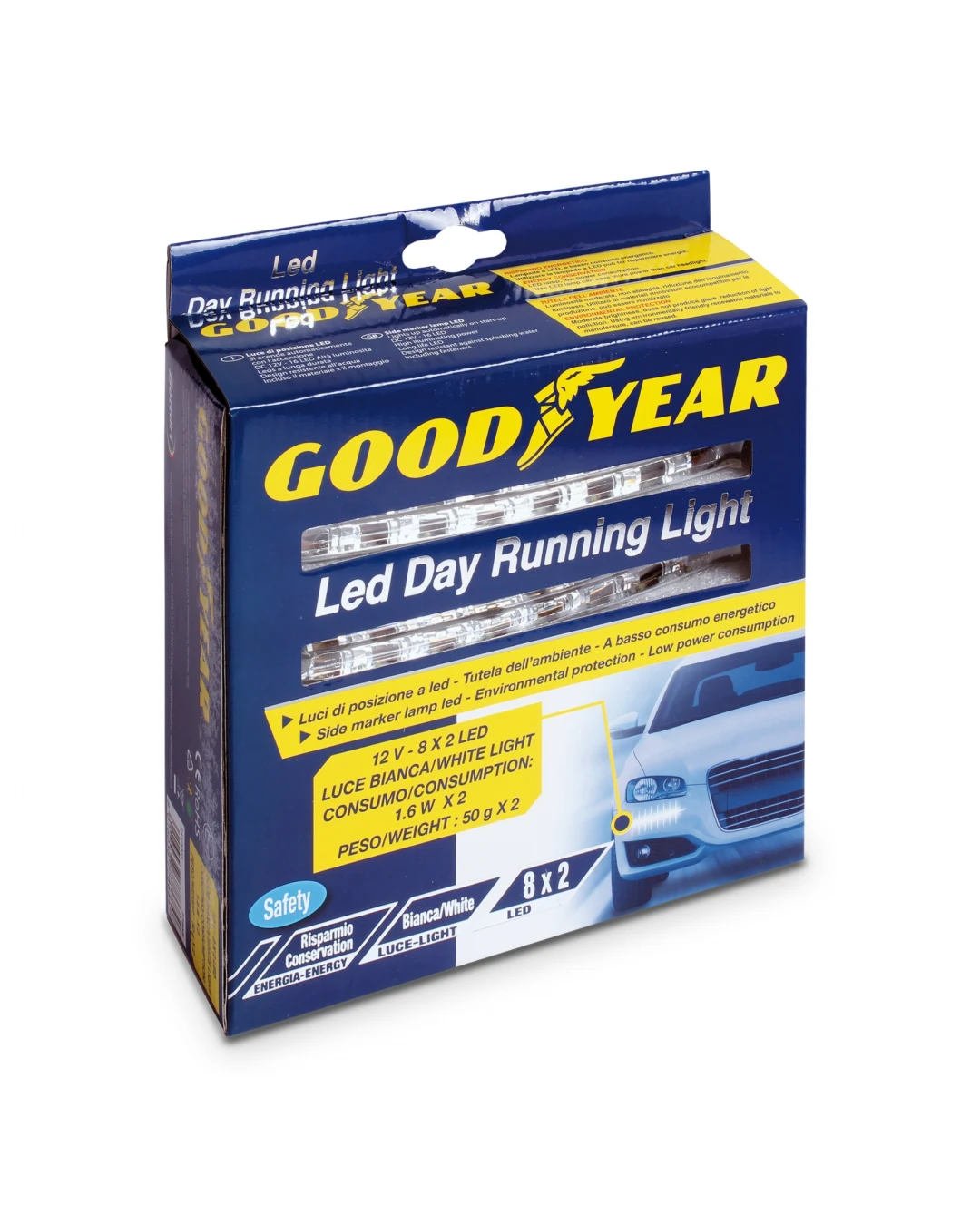 Комплект предни мощни 8 Led лед диодни дневни светлини халогени бели 12V Goodyear Гудиър
