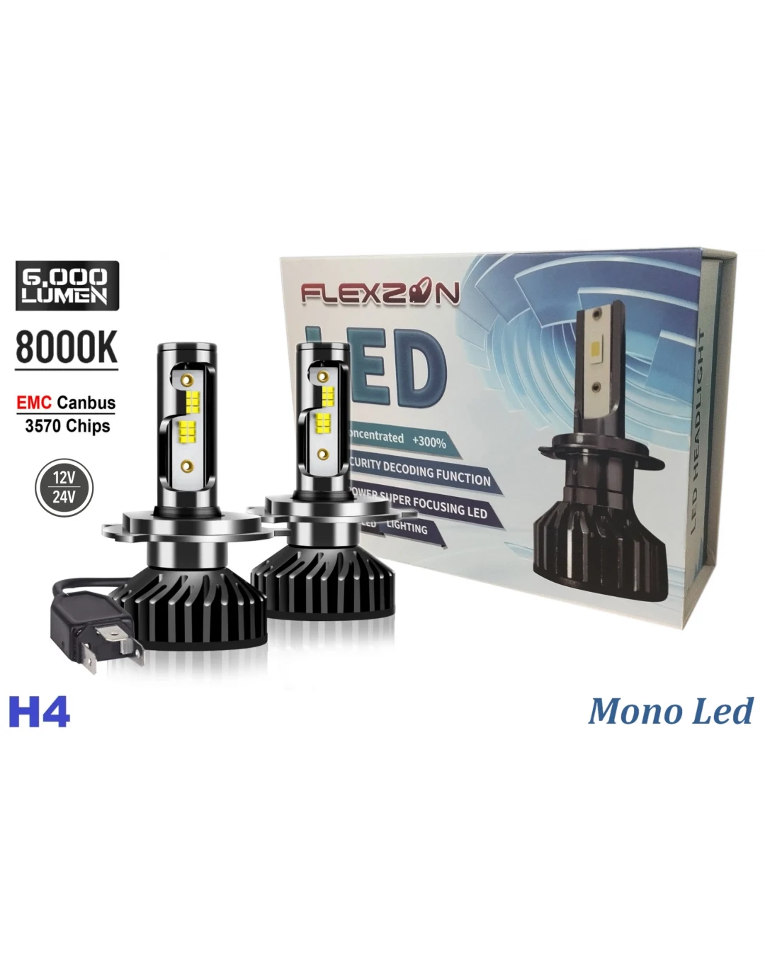 Комплект Умалени Мини LED Диодни Крушки H4 12V 50W 12000lm Mono LED +300% За Фарове Canbus без грешки къси/дълги
