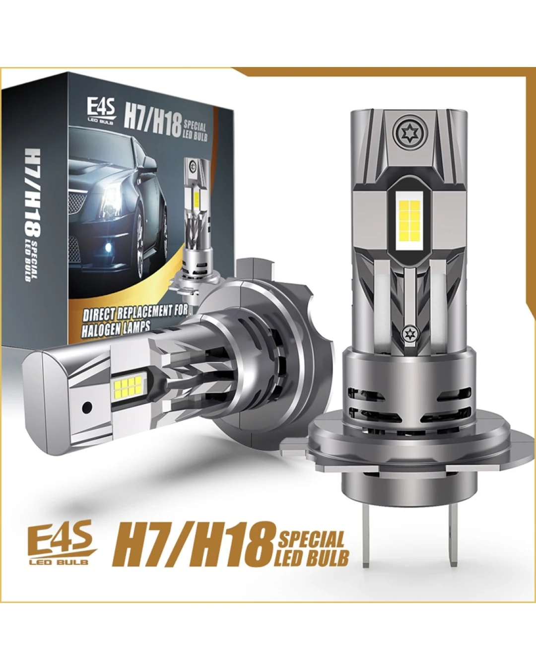 Комплект Умалени Мини LED Крушки E4S H7 H18 12V 50W 15000lm