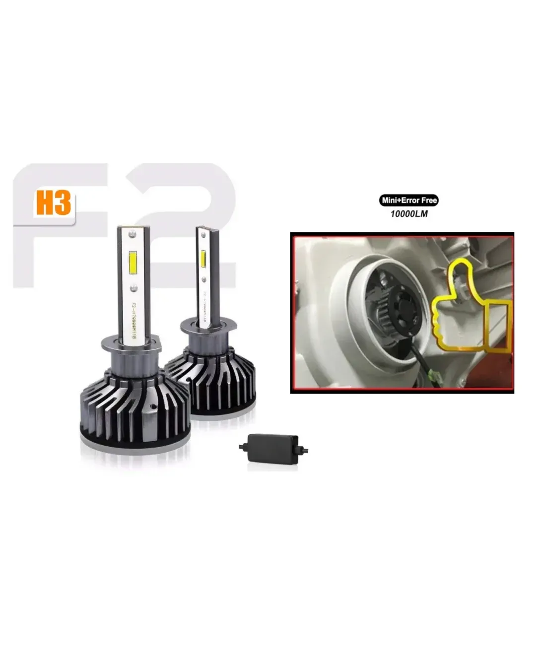 Комплект Умалени Мини LED Крушки F2 H3 12V 24V 72W 10000lm За Фарове Can Bus без Грешки