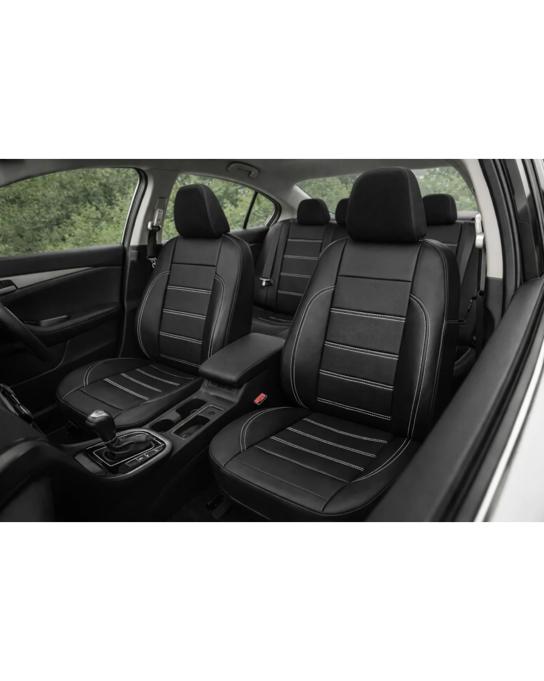 Комплект Универсална Тапицерия King Leather от еко кожа за предни и задни седалки – черни, перфорирани