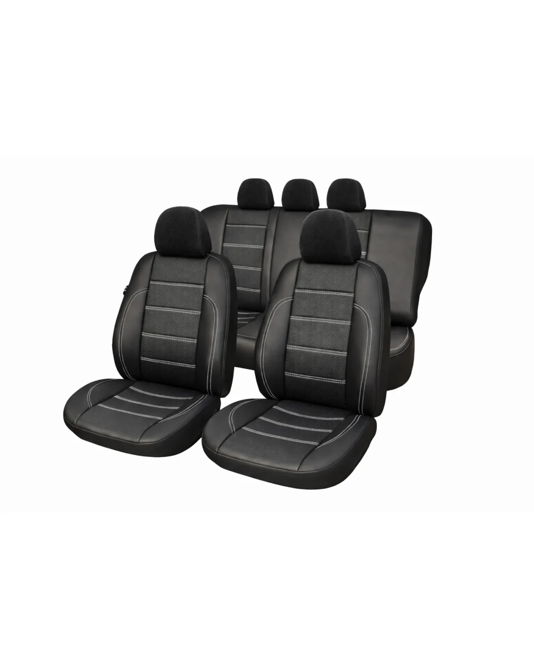 Комплект Универсална Тапицерия King Leather от еко кожа за предни и задни седалки – черни, перфорирани