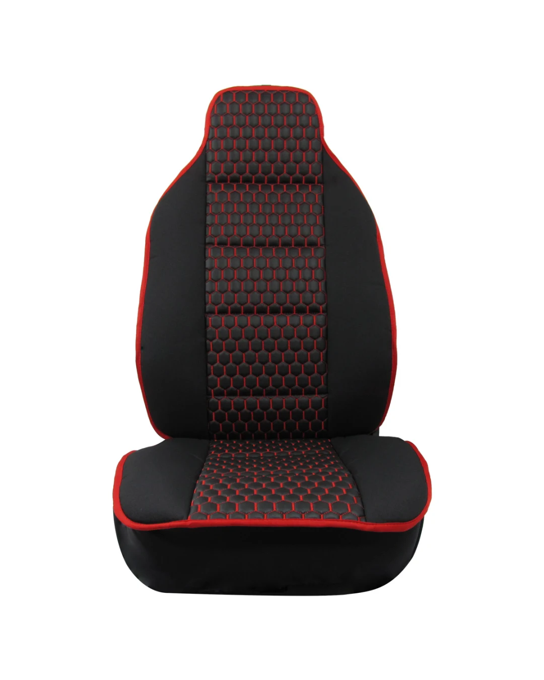 Комплект Универсална Тапицерия Тип Масажор 1+1 за Предни Седалки Лукс Черна със Червен шев, Еко Кожа