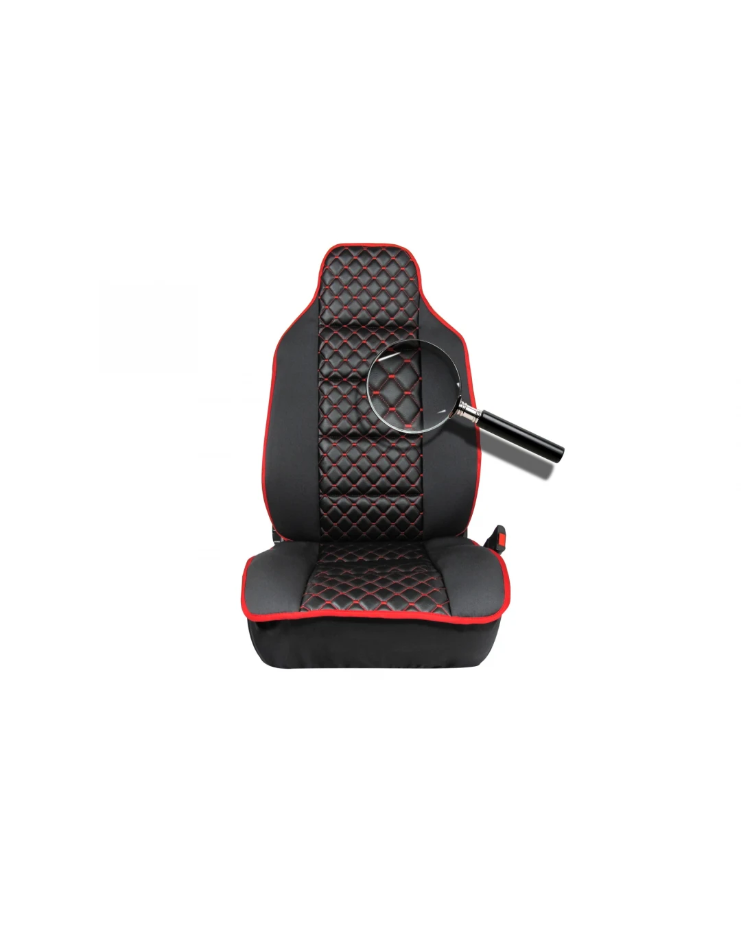 Комплект Универсална Тапицерия Тип Масажор 1+1 за Предни Седалки Лукс Черно - Червен конец, Еко Кожа