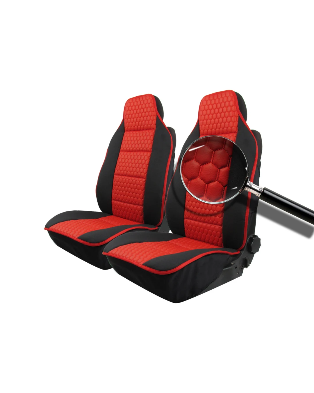Комплект Универсална Тапицерия Тип Масажор 1+1 за Предни Седалки Лукс Черно - Червено, Еко Кожа