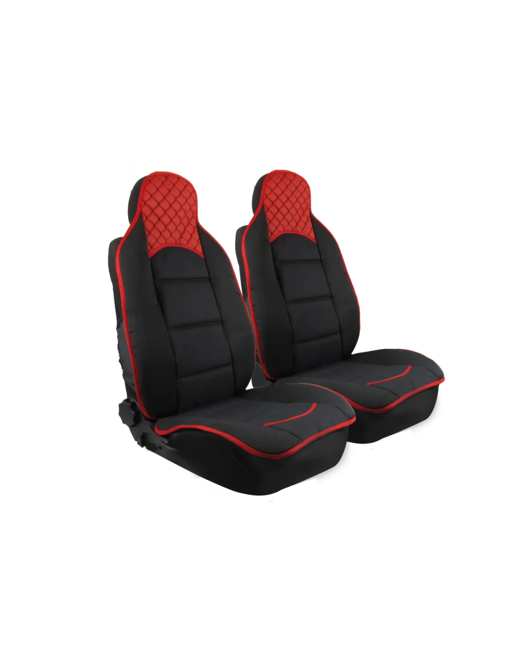 Комплект Универсална Тапицерия Тип Масажор 1+1 за Предни Седалки Лукс Черно-Червено, Текстил и Еко Кожа