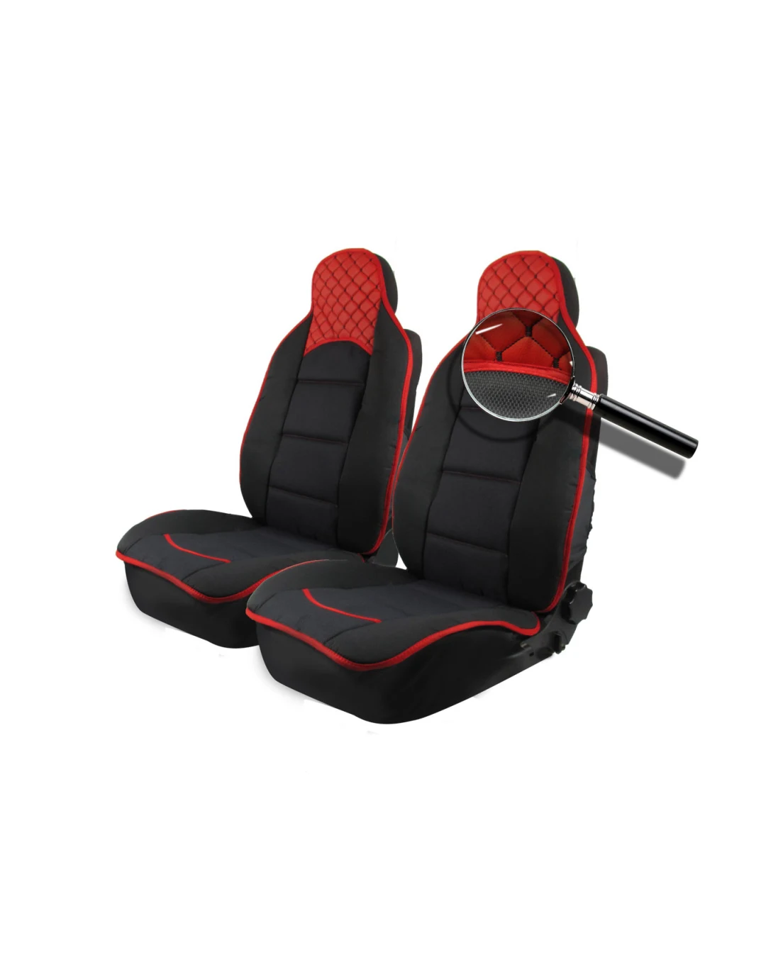 Комплект Универсална Тапицерия Тип Масажор 1+1 за Предни Седалки Лукс Черно-Червено, Текстил и Еко Кожа