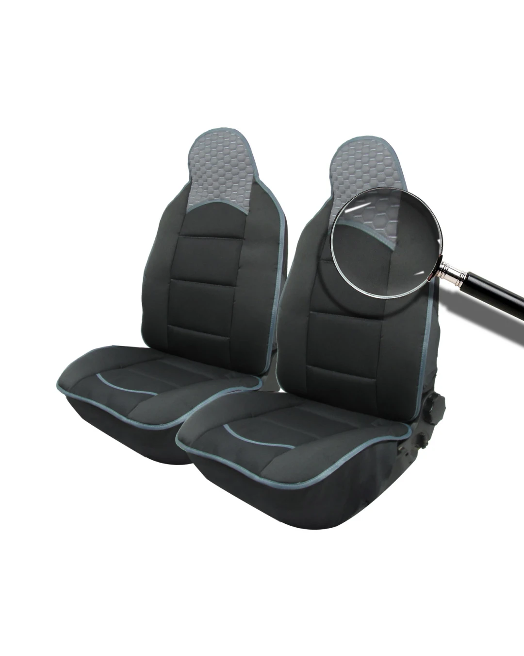 Комплект Универсална Тапицерия Тип Масажор 1+1 за Предни Седалки Лукс Черно-Сиво, Текстил и Еко Кожа