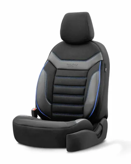 Комплект Универсални Калъфи за Седалки OTOM INDIVIDUAL Design (Черен Текстил и Еко Кожа със Син Шев)