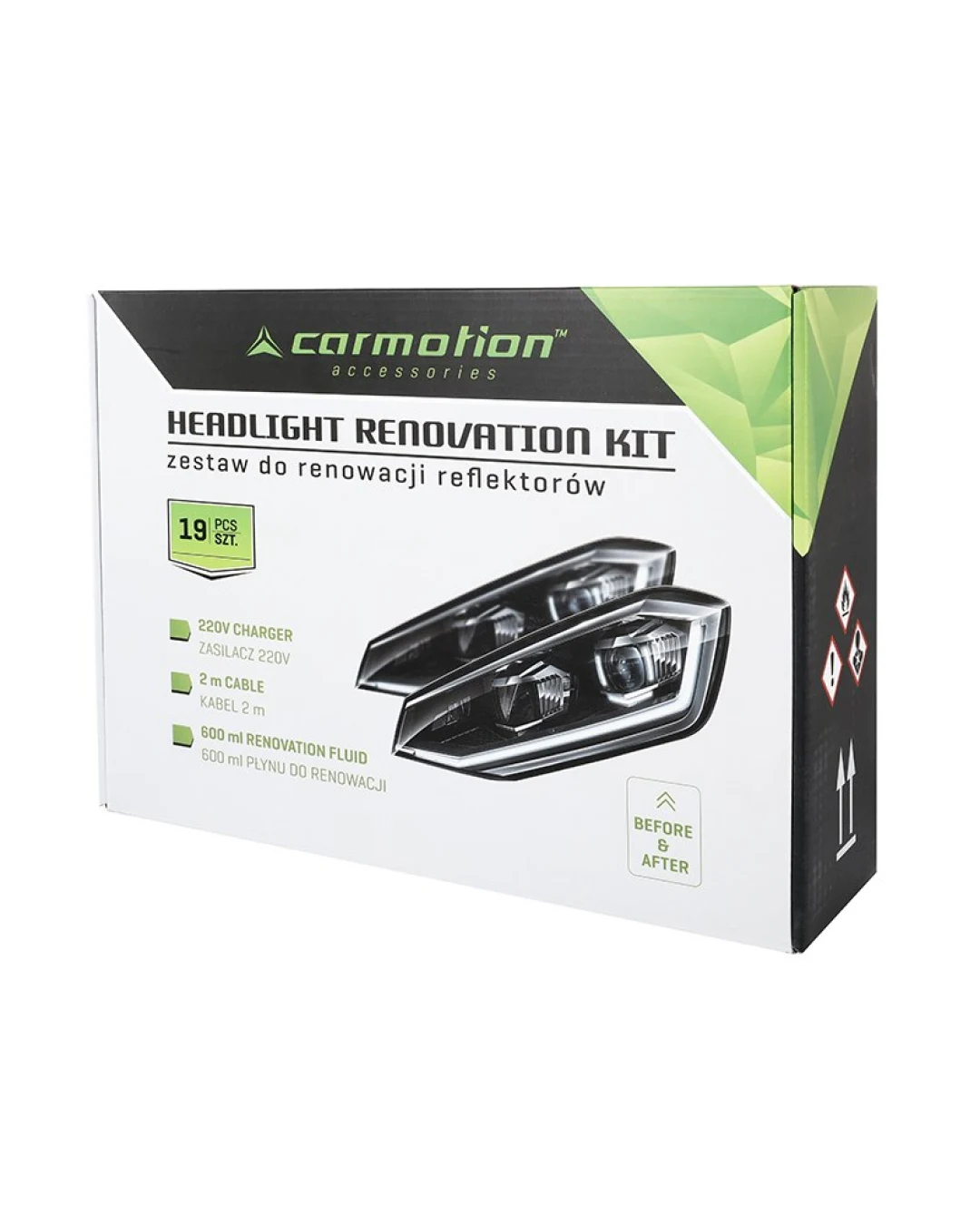 Комплект за възстановяване на фарове от течен полимер 600 ml, 19 части - Carmotion