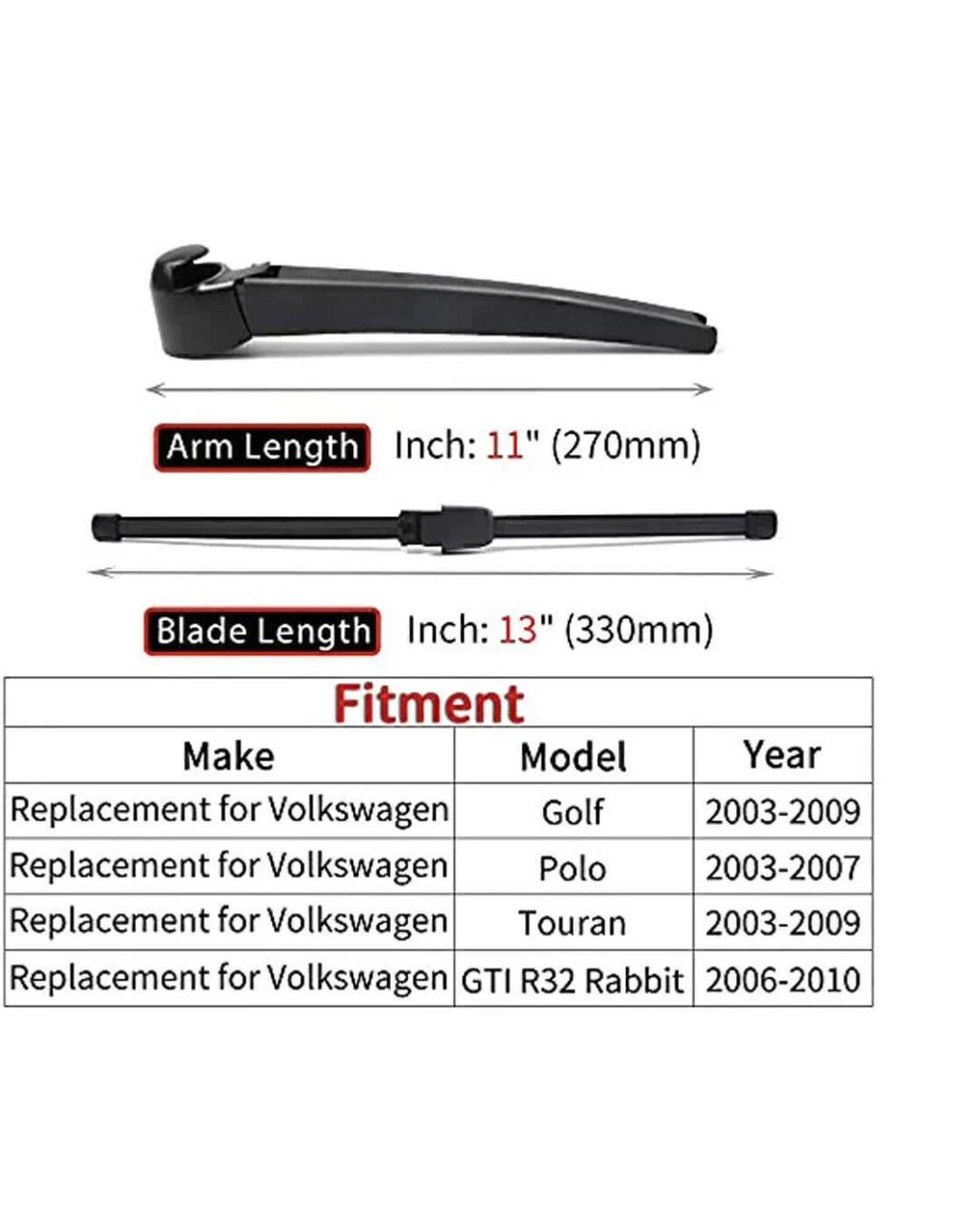 Комплект задна чистачка с рамо и перо 330mm за VW Golf Mk5 Hatchback, Polo, Touran, Golf 5 GTI R32
