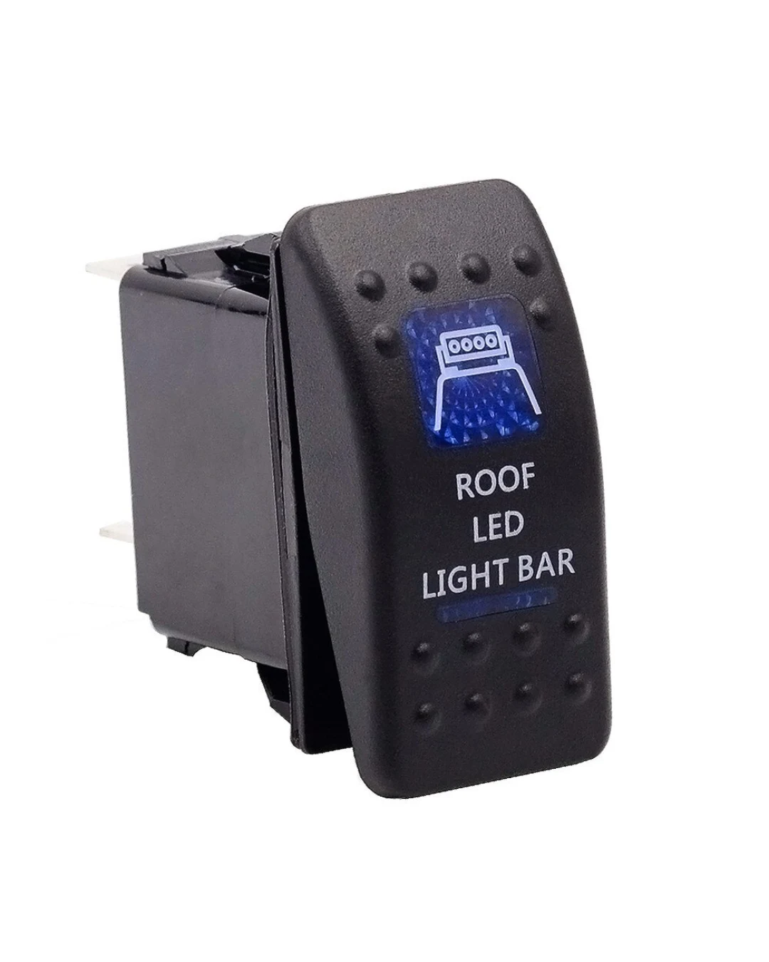 Копче, Бутон, За Вграждане, за LED Лед Бар, Халоген, Светлини, 12V - 24V, Надпис  ROOF LED LIGHT BAR , Синя Светлина