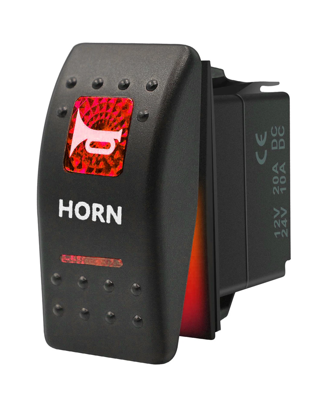 Копче Бутон За Вграждане за тромба клаксон 12V - 24V Надпис HORN Червена Светлина