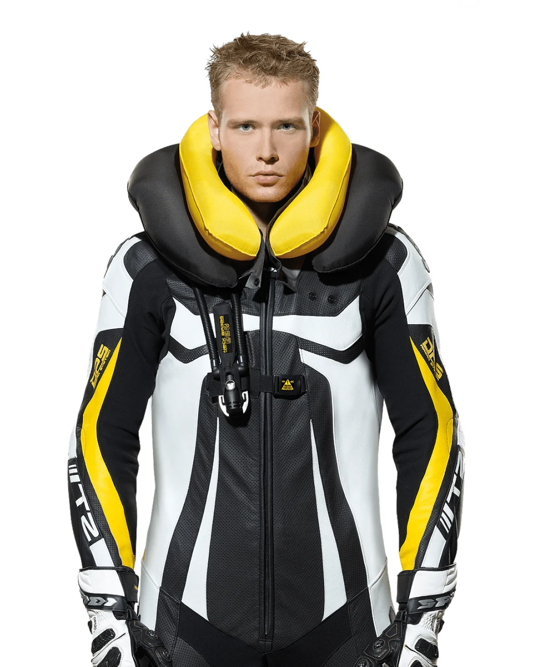 Кожен мото екип с гърбица SPIDI T-2 Neck Dps Airbag ACID GREEN/BLACK