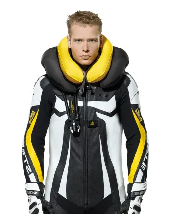 Кожен мото екип с гърбица SPIDI T-2 Neck Dps Airbag ACID GREEN/BLACK