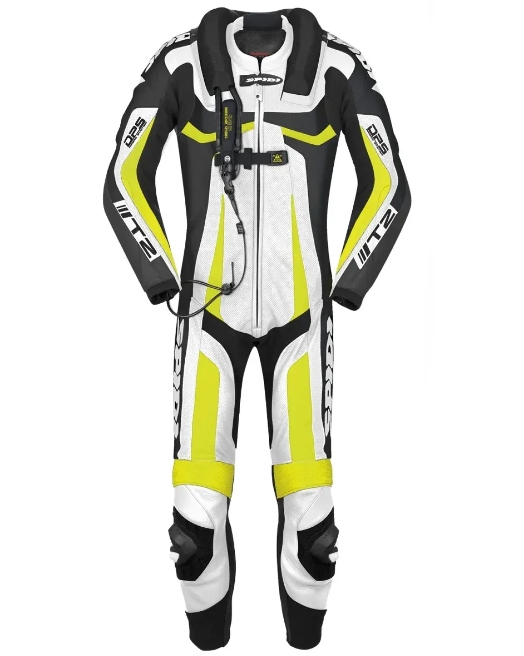 Кожен мото екип с гърбица SPIDI T-2 Neck Dps Airbag ACID GREEN/BLACK