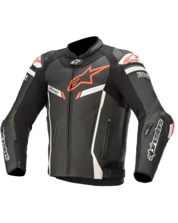Кожено мото яке ALPINESTARS GP PRO V2 TECH-AIR BLACK/WHITE/FLUO RED