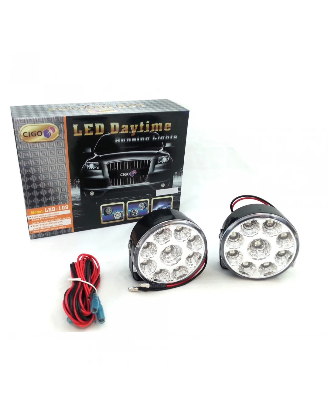 Кръгли дневни DRL LED светлини фарове Cigo с 9 SMD диода, 2 броя
