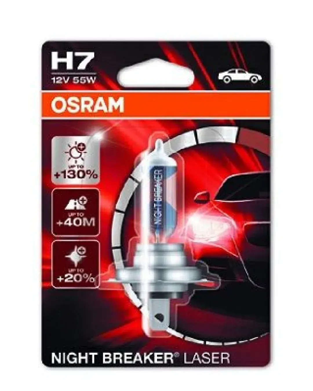 Крушка за фар Osram H7 Night Breaker Laser, Халоген, +130%, 55W, 12V, Px26D, 1 брой