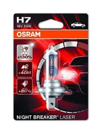 Крушка за фар Osram H7 Night Breaker Laser, Халоген, +130%, 55W, 12V, Px26D, 1 брой