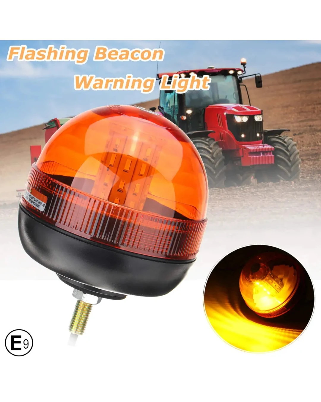 LED Аварийна Сигнална Лампа Маяк Буркан Оранжева Жълта 12V - 24V за трактори комбайни репатраци снегорини аварийни автомобили и др. Е-Mark E9