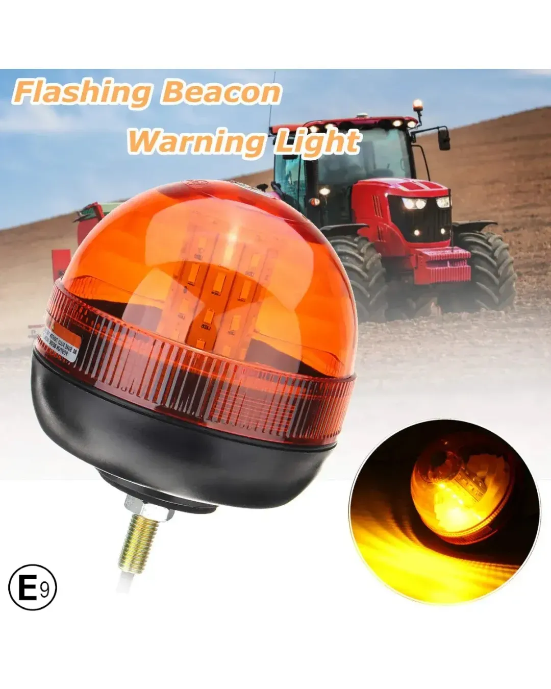 LED Аварийна Сигнална Лампа Маяк Буркан Оранжева Жълта 12V - 24V за трактори комбайни репатраци снегорини аварийни автомобили и др. Е-Mark E9