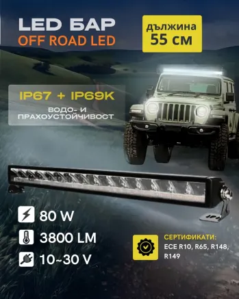 Led бар 55см 80W 4 в 1 DRL + Блиц IP69K