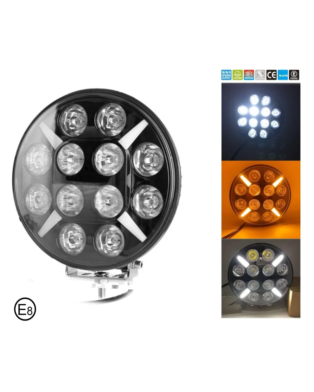 LED Диоден Халоген Фар Бял Оранжев Габарит offroad 4x4 Ø 180 мм 12V 24V 12 Диода за джип камион трактор багер