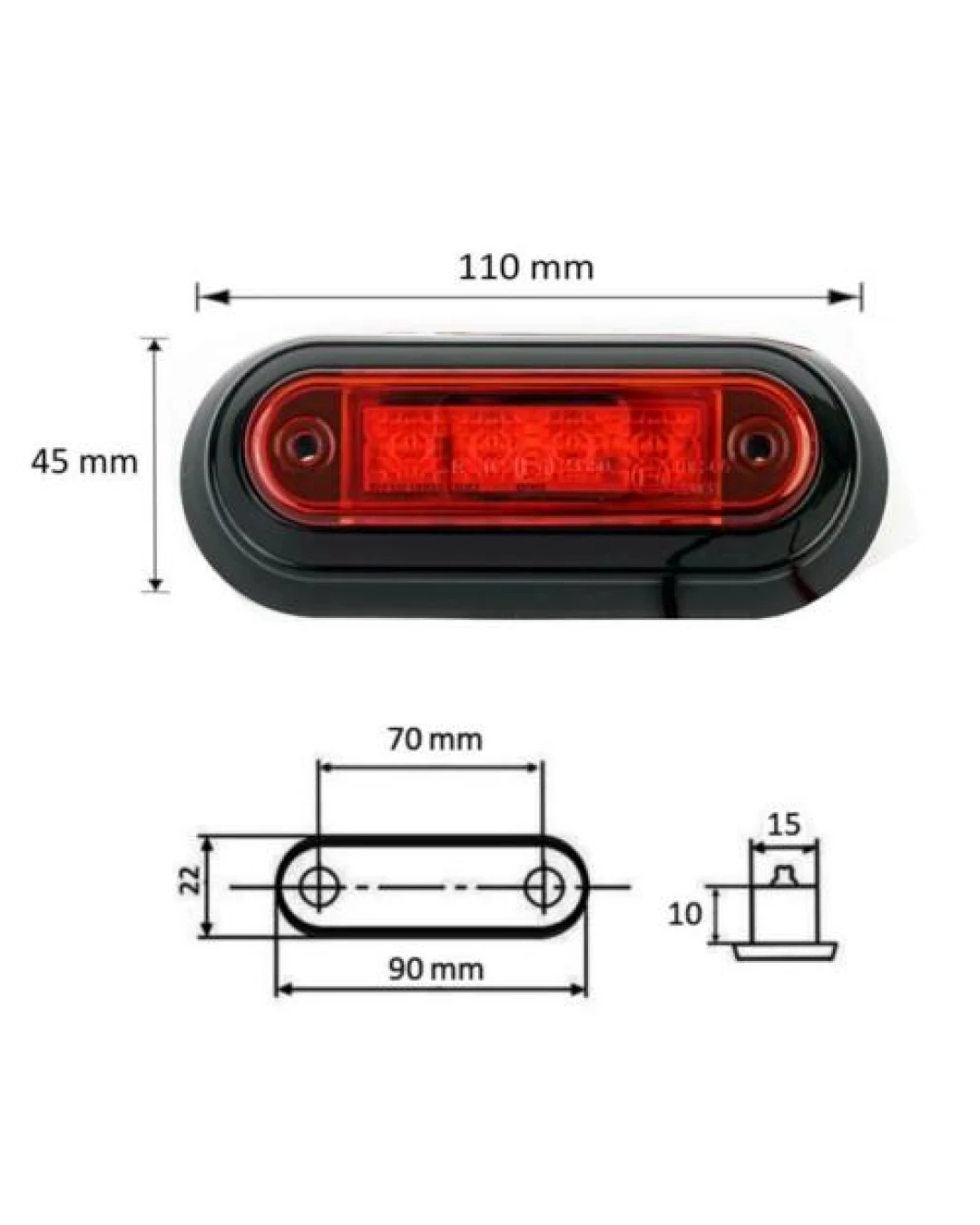 LED Диоден Вграден Страничен Габарит, Маркер, Токос Червен 12-24V за камион, бус, ван, платформа, ремарке Е-марк Е9