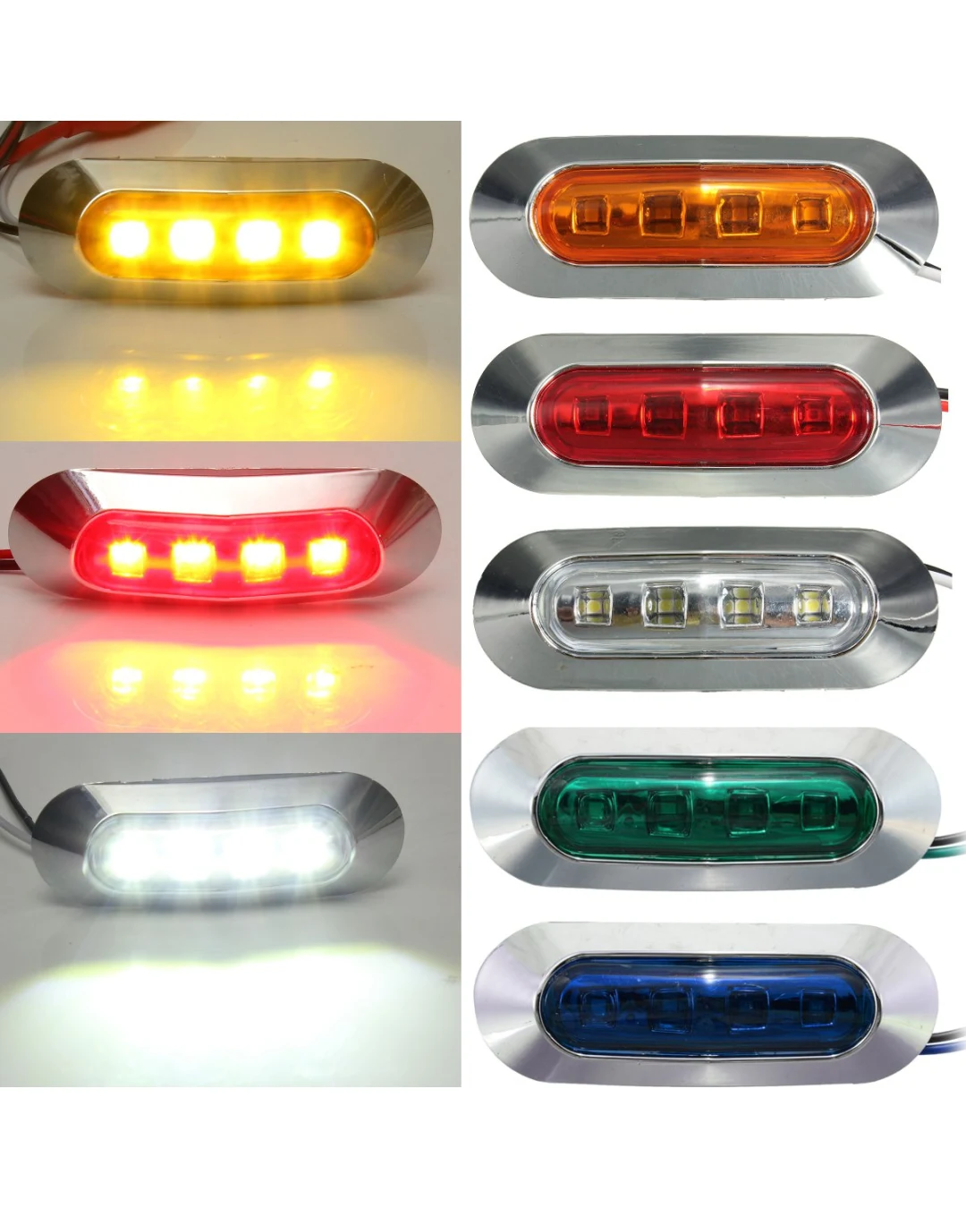 LED Габарит, Маркер, 5 цвята, 4 диода, Хромирана рамка - 12-24V - за автомобил, бус, камион, ремарке и др.