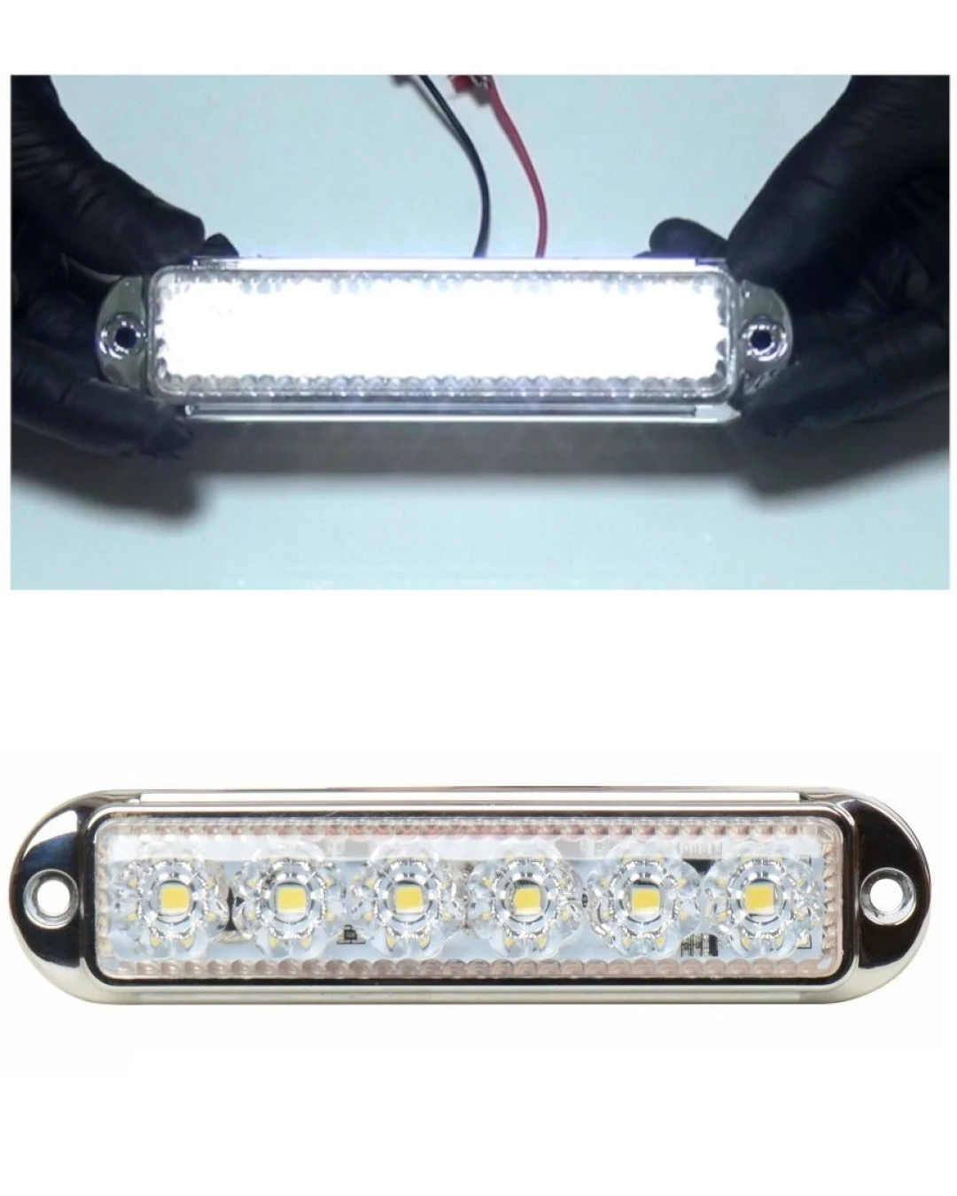 LED Габарит Маркер, 6 диода, хромирана рамка, Бял - 12V-24V