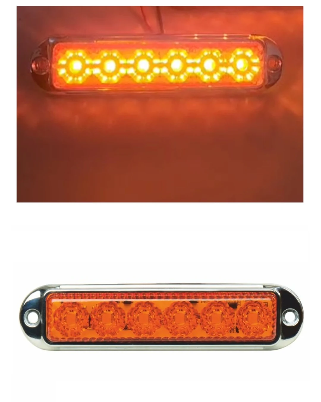 LED Габарит Маркер, 6 диода, хромирана рамка, Оранжев - 12V-24V