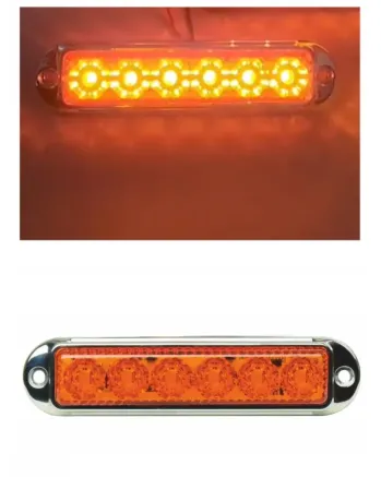 LED Габарит Маркер, 6 диода, хромирана рамка, Оранжев - 12V-24V