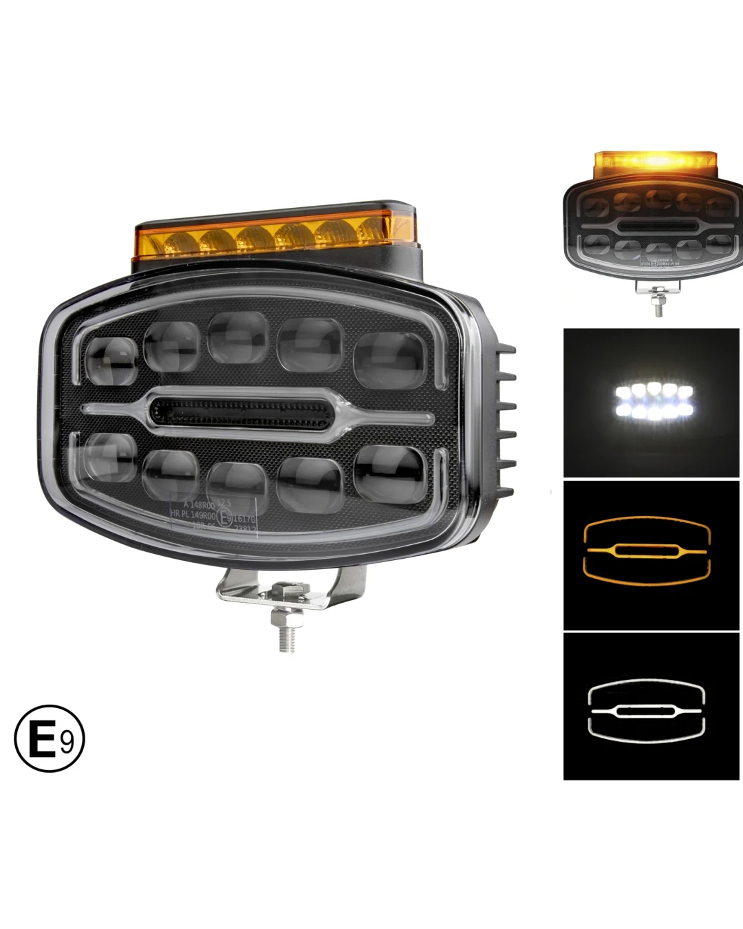 LED Халоген Фар 3 Функции DRL бяла/оранжева светлина с 360° аварийна лампа с 4 функции на премигане 12-24V за джип камион агротехника и др.