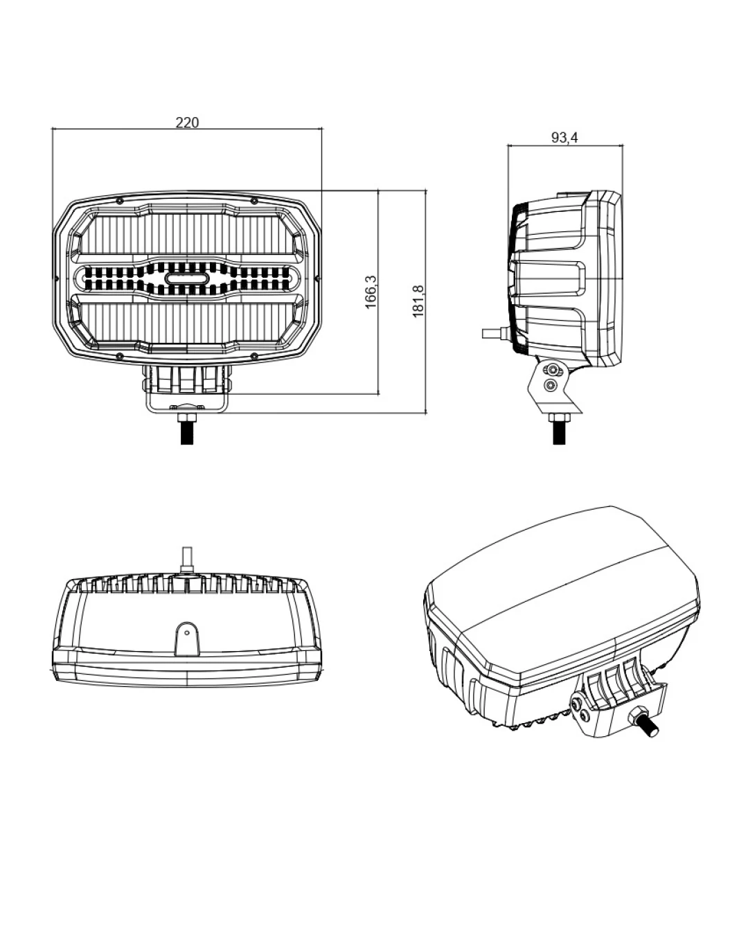 LED комбиниран халоген Flexzon 12–24V, 175W, 11000 lm, оранжев/бял DRL и аварийна блиц светлина с 4 режима, E-mark, IP67/69K