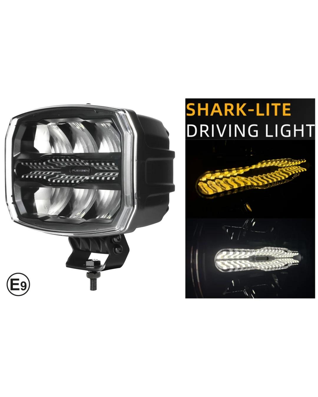 LED комбиниран халоген Flexzon 12–24V, 175W, 11000 lm, оранжев/бял DRL и аварийна блиц светлина с 4 режима, E-mark, IP67/69K