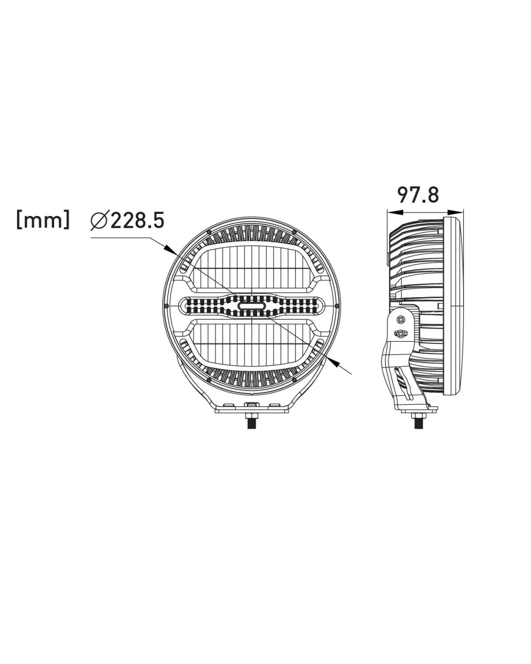 LED комбиниран халоген Flexzon Ø228 мм 12–24V, 175W, 11000 lm, оранжев/бял DRL и аварийна блиц светлина с 4 режима, E-mark, IP67/69K