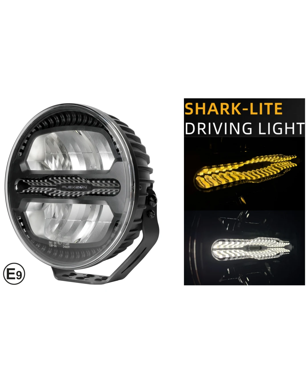 LED комбиниран халоген Flexzon Ø228 мм 12–24V, 175W, 11000 lm, оранжев/бял DRL и аварийна блиц светлина с 4 режима, E-mark, IP67/69K