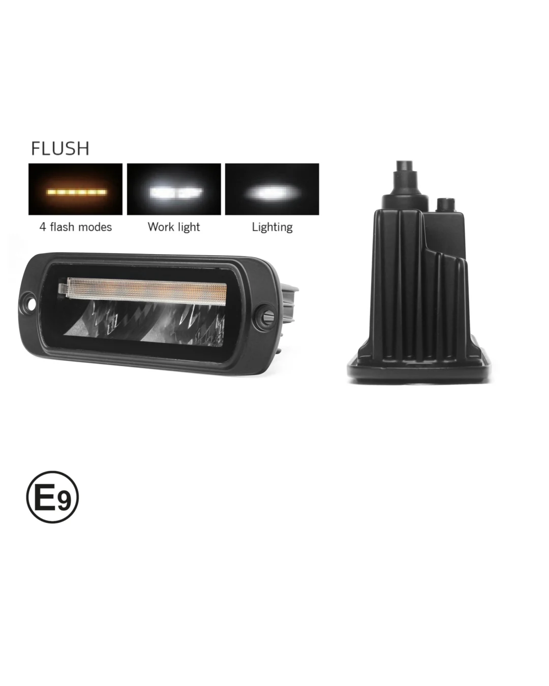 LED комбиниран халоген Flexzon / работна лампа с бял DRL и предупредителна светлина R65, за вграждане, 4 функции, IP65/67K, 12–24V