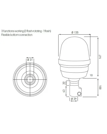 LED ЛЕД Аварийна, Сигнална Лампа Маяк Буркан 12/24V Оранжева, Жълта с Гладко Стъкло и 3 Режима На Светлина