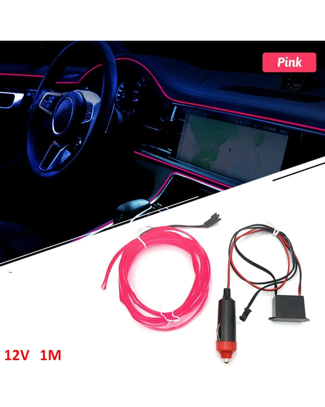 LED ЛЕД Диодна интериорна светеща лента за табло розова светлина 12V 1м амбиентно осветление