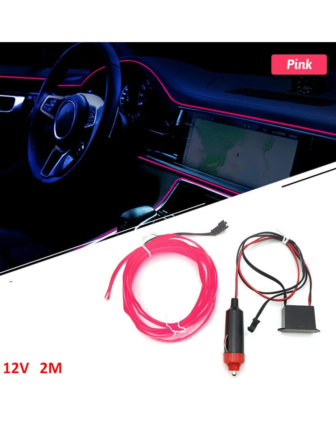 LED ЛЕД Диодна интериорна светеща лента за табло розова светлина 12V 2м амбиентно осветление